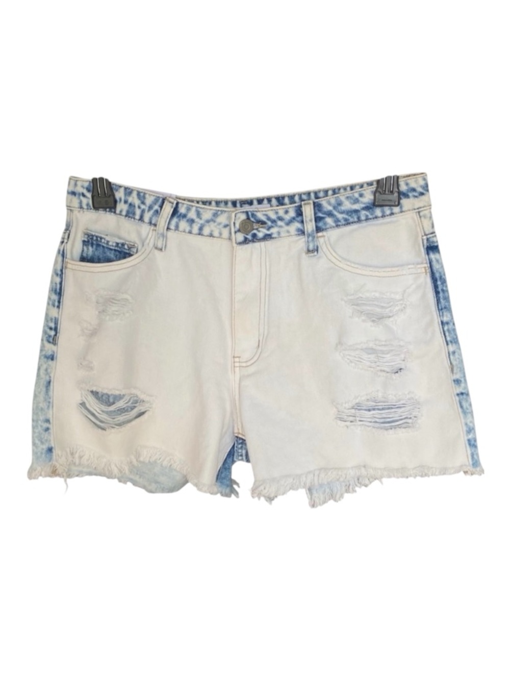 Vervet Distressed Denim Shorts Contrast Panels White Blue Womens Size Large NWT